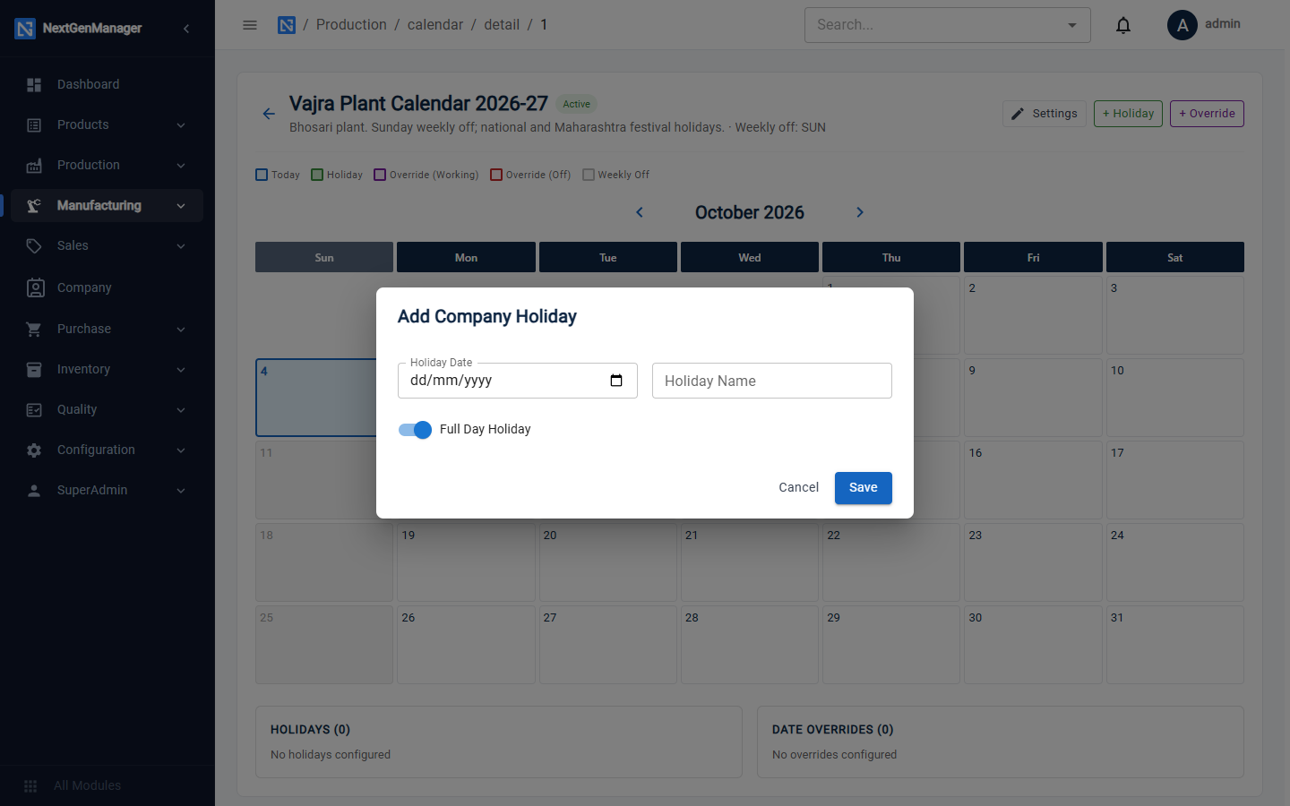 Adding a holiday