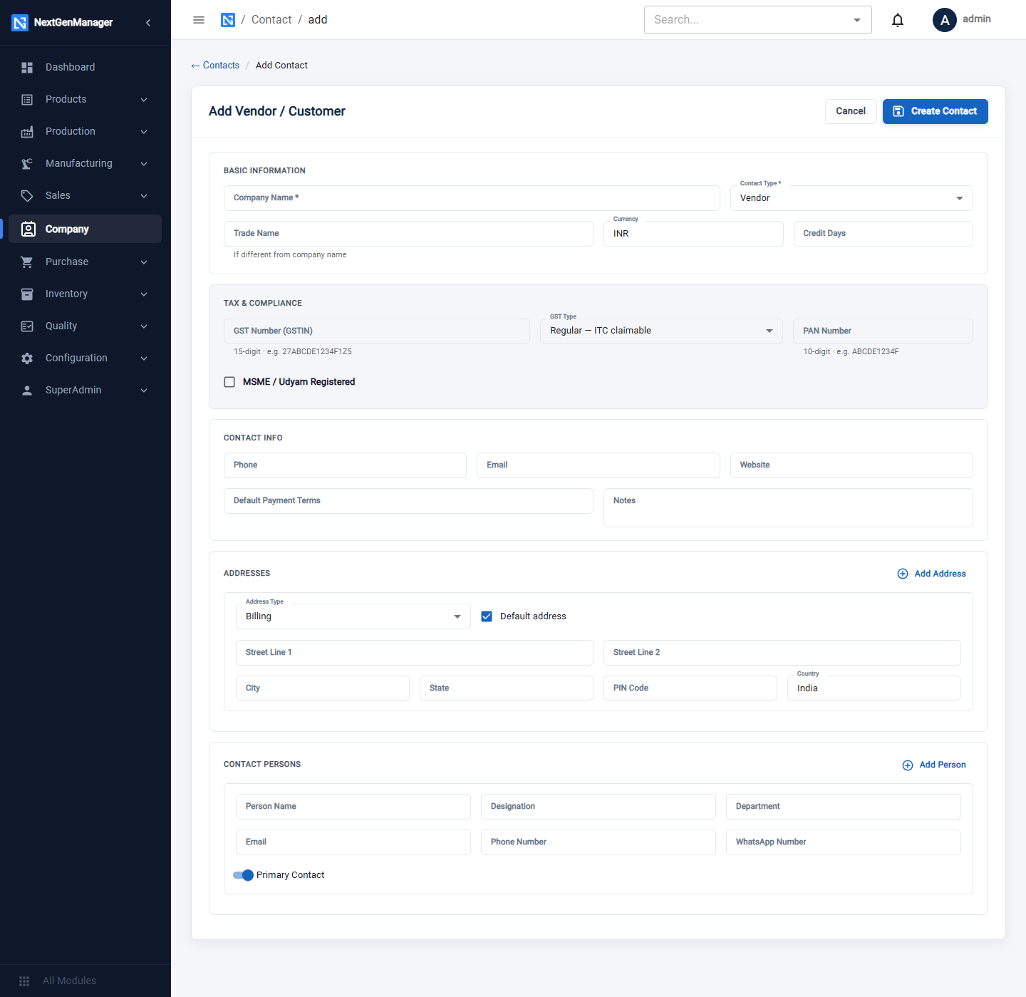 The new contact form