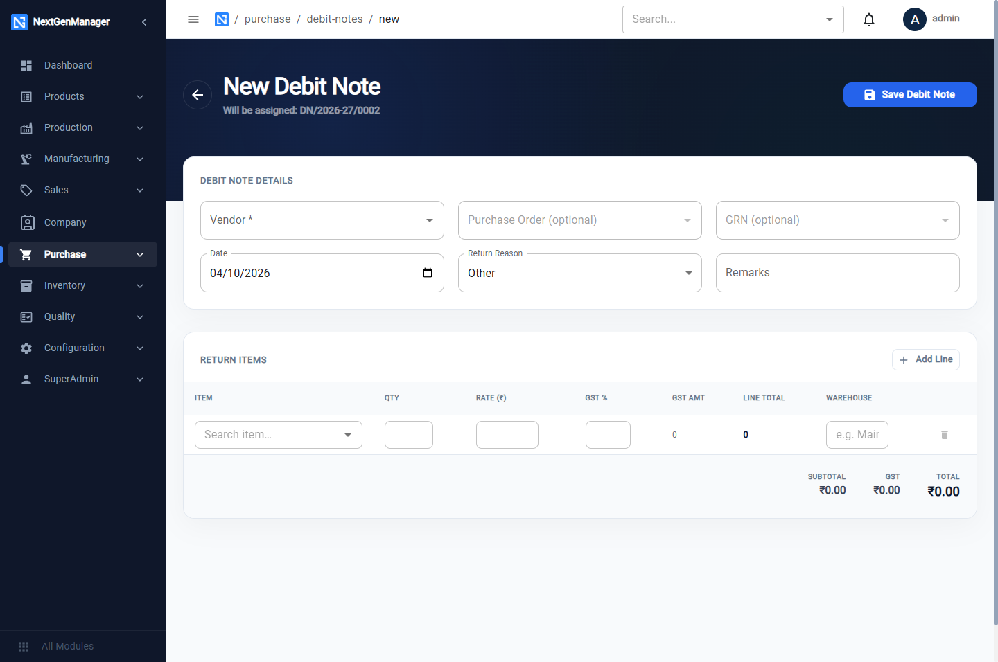 A new debit note