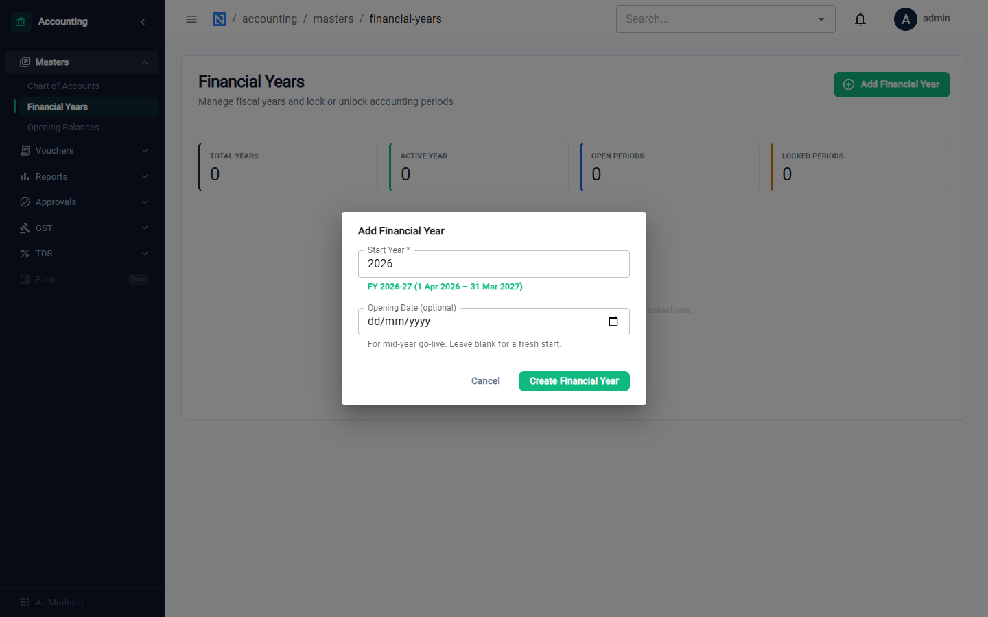 Adding a financial year