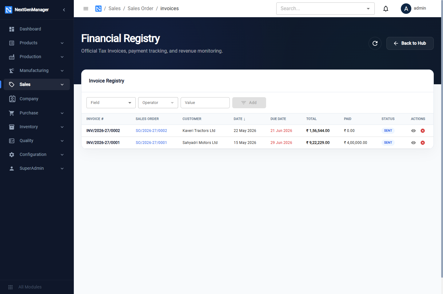 The invoice register