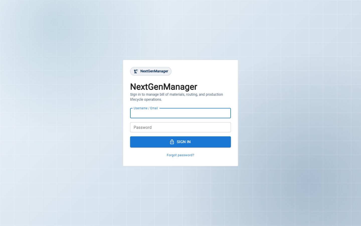 The login page