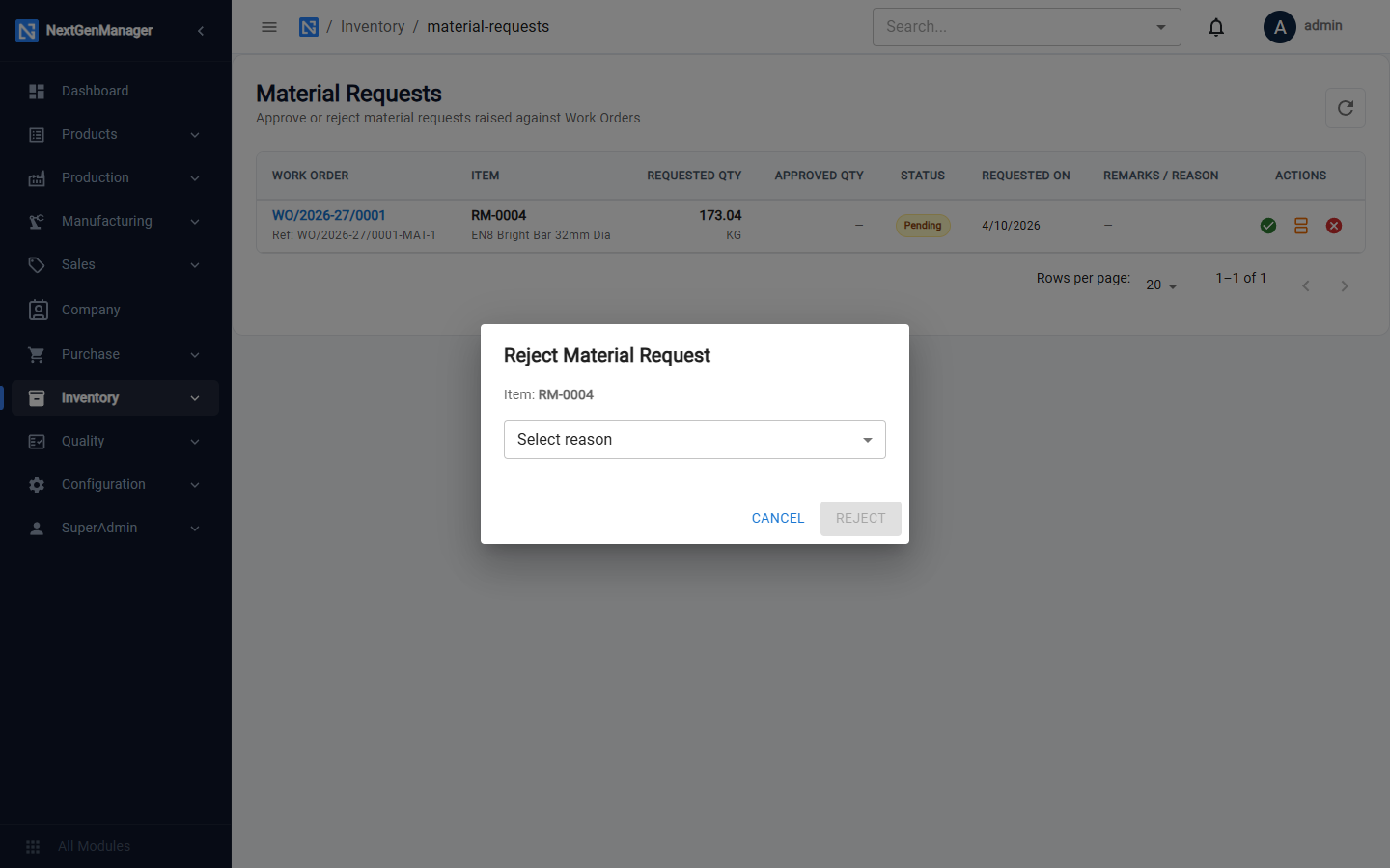 Rejecting a request