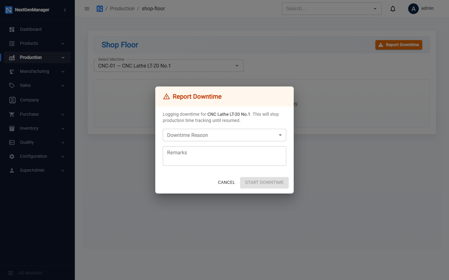 Reporting downtime