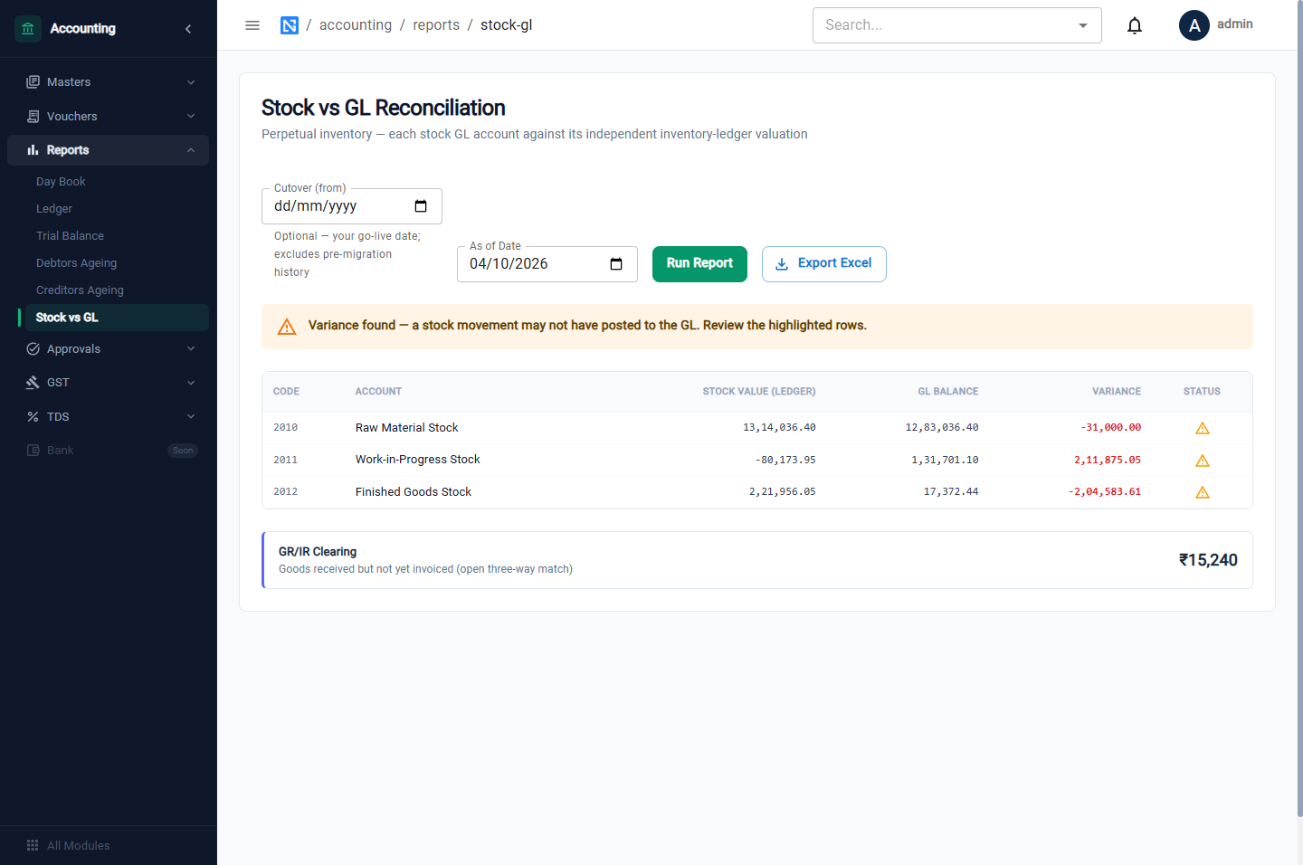 Stock vs GL Reconciliation