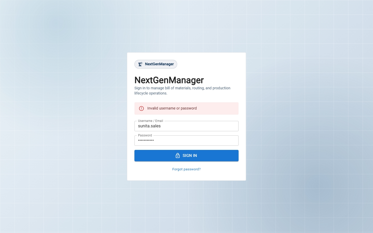The user menu