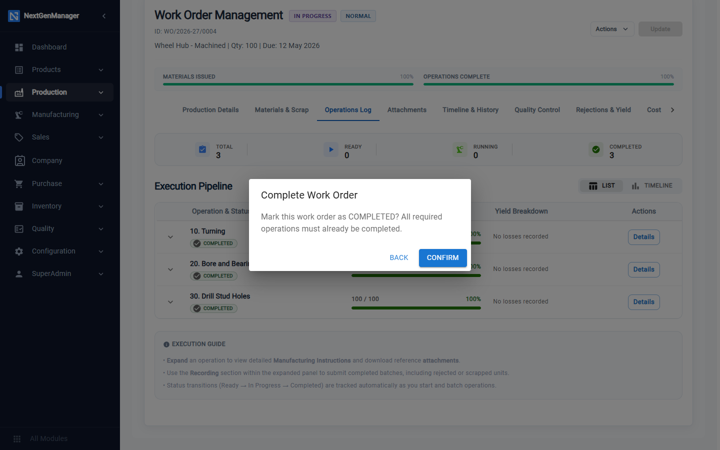 Completing a work order
