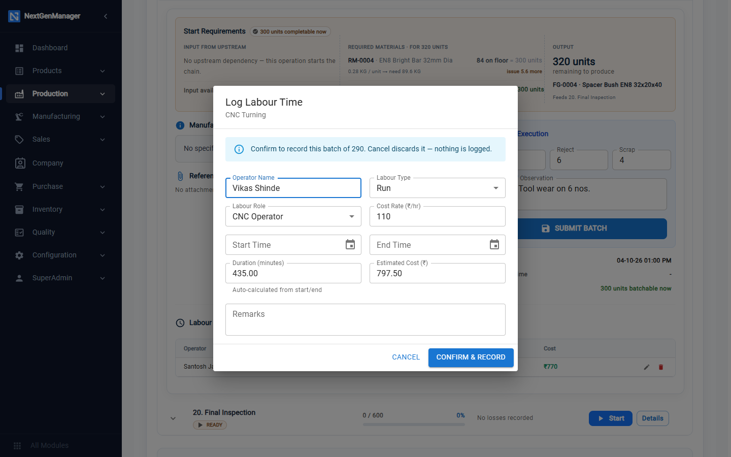 Logging labour time